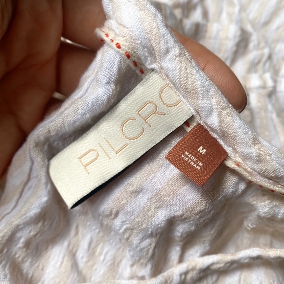 🐚 PILCRO ANTHROPOLOGY BOHO BEIGE WHITE STRIPE BELL SLEEVE LOOSE TOP! - Picture 6 of 9